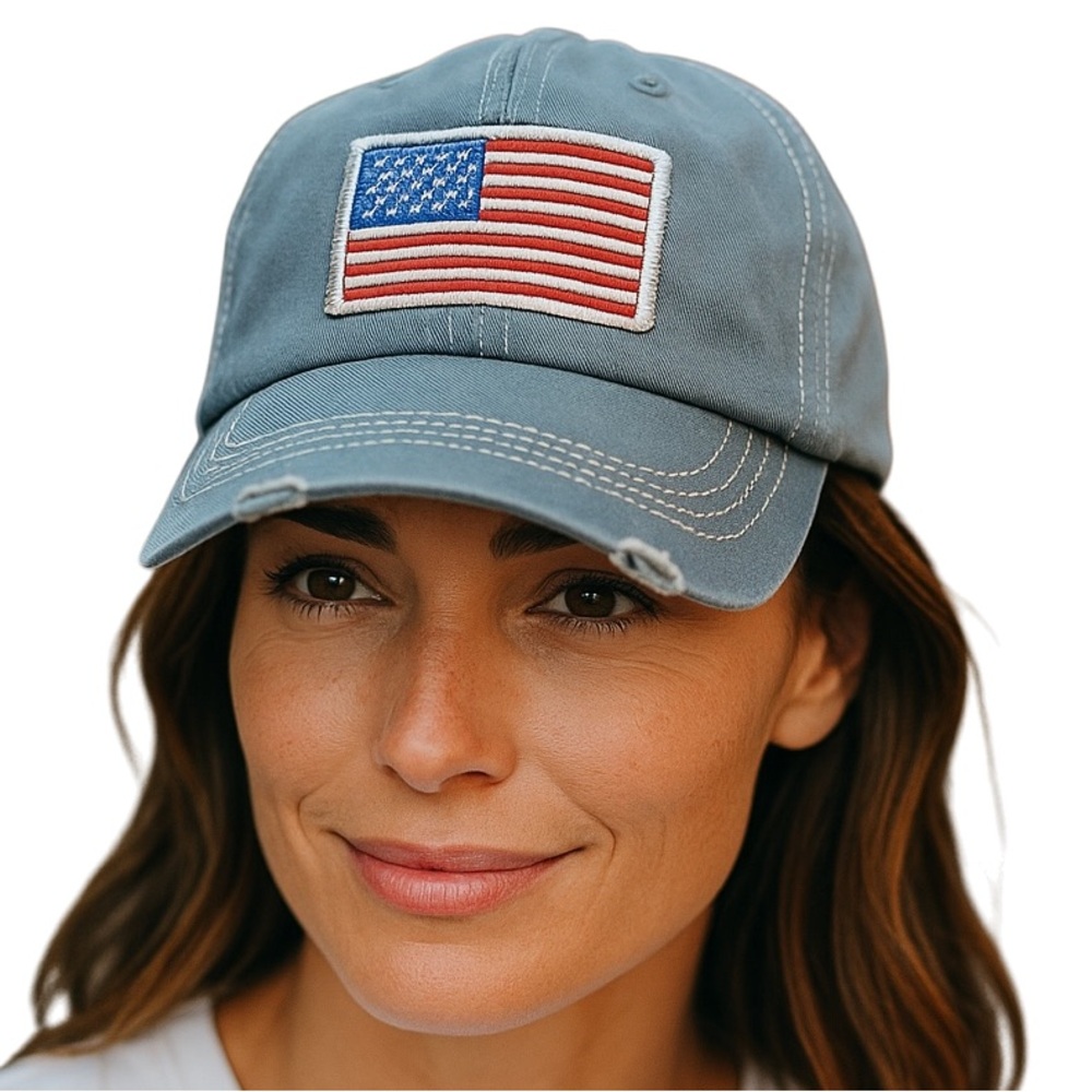 Distressed Cap with American Flag Patch